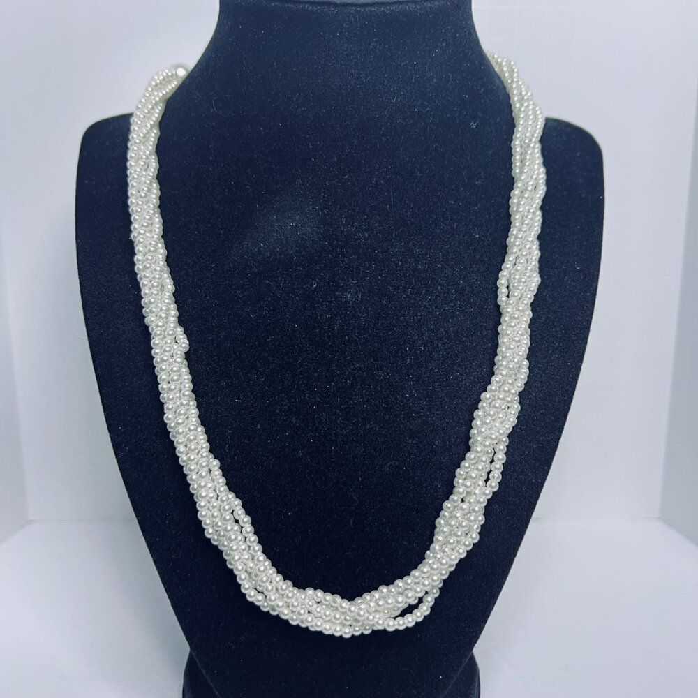 Vintage Twisted 6 Strand Faux Pearl Necklace With Hook Clasp (5667)